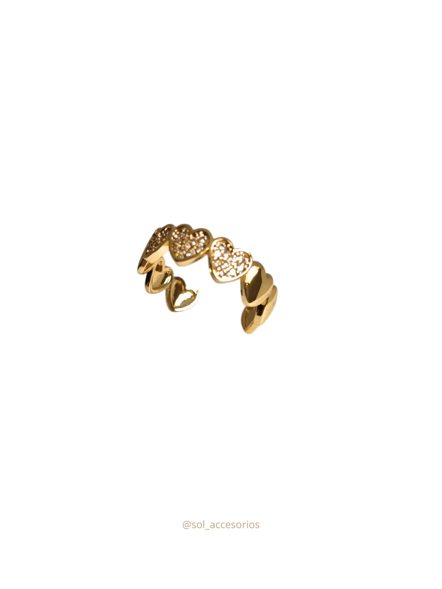 Anillo Corazones Dorados